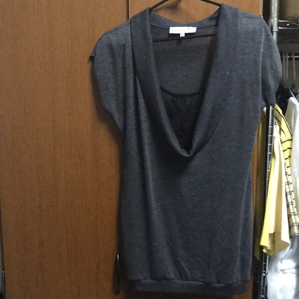 Gray scoop neck tunic with lace half cami affixed